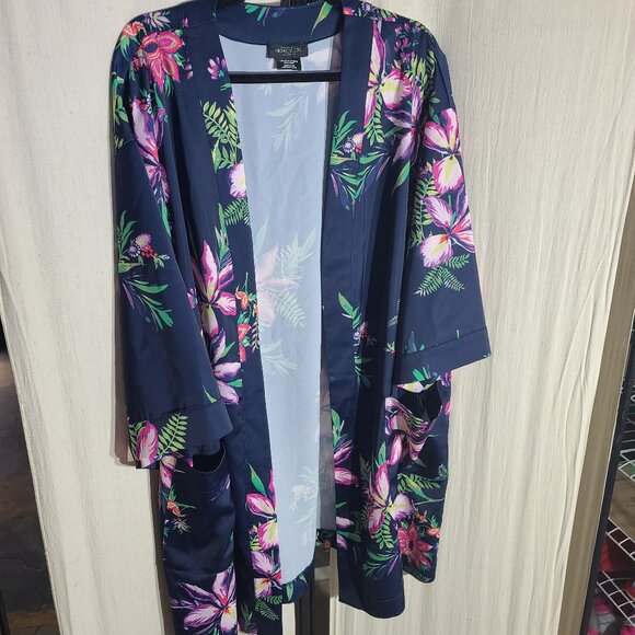 Navy Floral Kimono Jacket - Picture 1 of 8